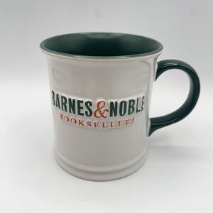 Vintage Barnes & Noble Ceramic White Green Coffee Mug Embossed 3D Booktok Cozy